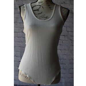 NWT MANGOPOP White Scoop Neck Bodysuit Size XL | Stretchy One-Piece Essential